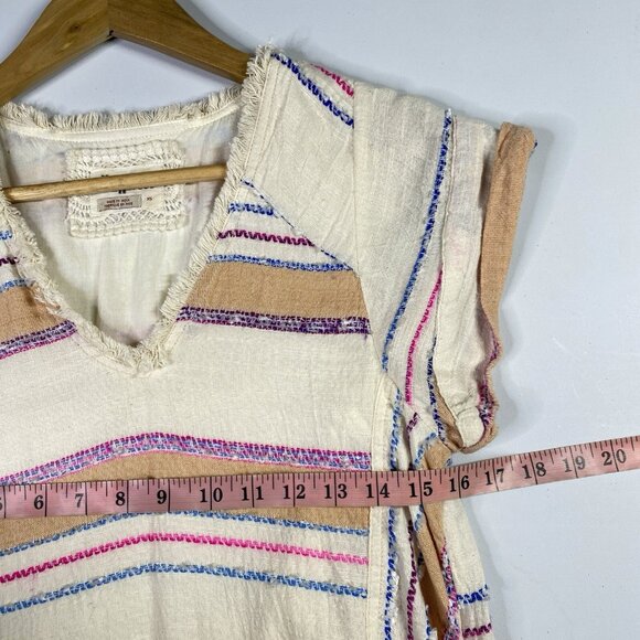 Holding Horses Anthropologie Dress Mini V-Neck Fringe‎ Boho Stripe Shift - Picture 11 of 13
